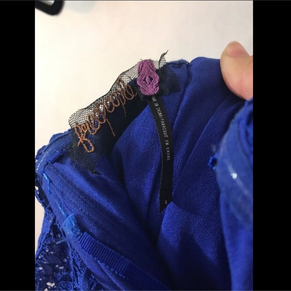NEW Free People Lemoncello Lace Overlay Jumpsuit in Cobalt Blue‎ [SZ 6 ]